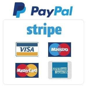 Payment: PayPal, Stripe, Visa, Maestro, MasterCard and American Express